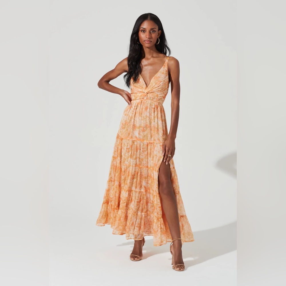 Astr the Label Elsa Floral Tiered Maxi Dress Orange